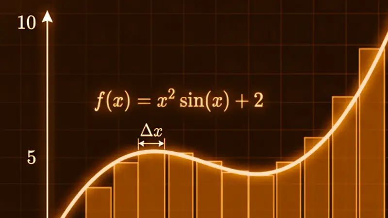 Diagrama de cálculo paso a paso que muestra la transición de las sumas de Riemann al área exacta de la integral definida bajo f(x).