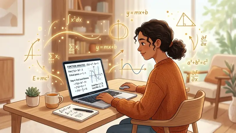 Estudiante aprendiendo matemáticas con confianza gracias a herramientas digitales y explicaciones paso a paso.